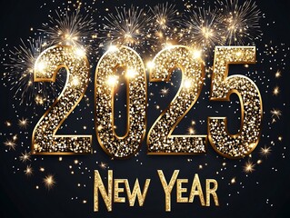 Dazzling 2025 New Year Banner with Sparkling Fireworks Display