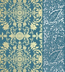 wedding card design, traditional paisley floral pattern , royal India	