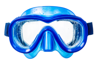 a blue diving mask with clear lenses