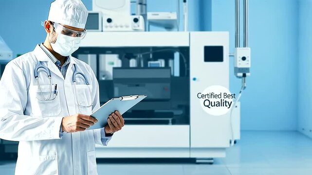 Quality Inspector Checking Machinery with Certified Quality Sticker