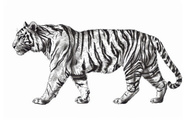 Tiger sketch isolated on white background. Predator monochrome illustration