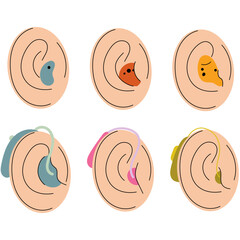Ears with hearing aids, promoting diversity and accessibility.Health medical device