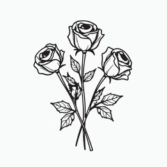 Elegant Rose Pattern in Black and White Line Art Style