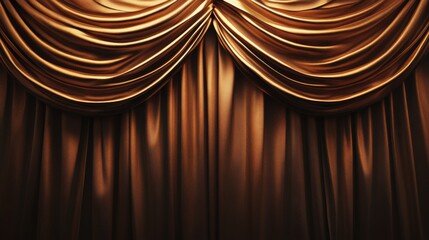 Luxurious close-up of vintage art deco drapes in deep brown and gold tones, elegantly arranged with intricate folds, creating a rich and timeless design backdrop.