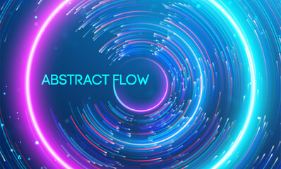 Abstract flow depicted through swirling vibrant light streaks in a dynamic motion. Big data and data science integration with advanced technology and artificial intelligence concepts.