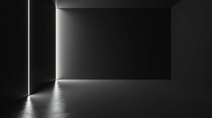 Black empty room with a side light illuminating the wall and floor Provides a minimalist neutral space ideal for displaying products or presentations