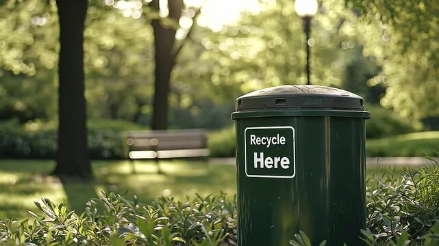Recycle Sign at Green Disposal Station in Public Park