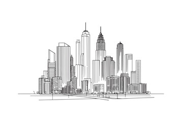 Obraz premium line drawing of Modern cityscape. buildings isolated minimalistic illustration.