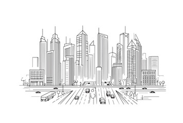 Obraz premium line drawing of Modern cityscape. buildings isolated minimalistic illustration.