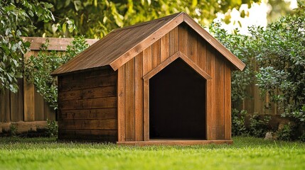 Cozy Wooden Dog House with Simple Design Nestled in Lush Backyard