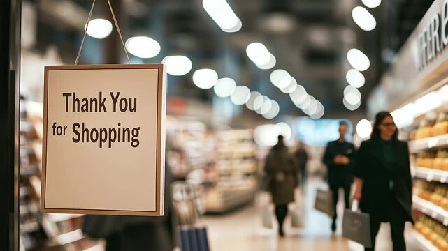 Thank You for Shopping Sign at Grocery Store Exit