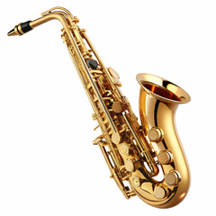 A golden saxophone with intricate, detailed keys