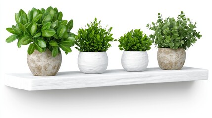 Obraz premium Green Indoor Plants in Decorative Pots on a Minimalist Floating Shelf