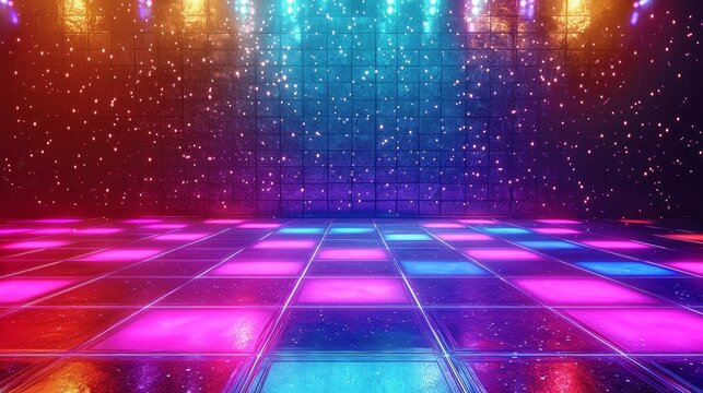 Glittering Disco Dancefloor with Mesmerizing Neon Lights and Shimmering Patterns
