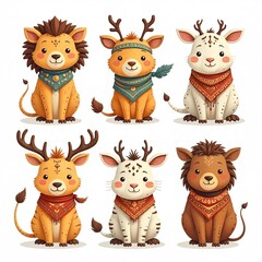 Obraz premium Cute Cartoon Animals with Tribal Bandanas