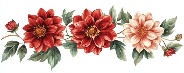 Beautiful dahlia flowers on white background