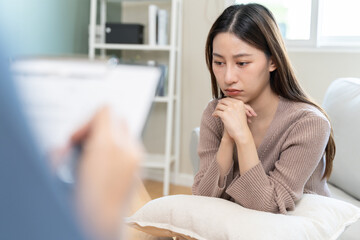 stressed woman consultation a psychologist about mental health problem