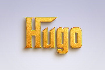 Gold text effect of Deutsche name Hugo on light-blue background.