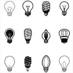 Naklejka premium Collection of Light Bulb vector illumination - Incandescent light bulb ClipArt Design 