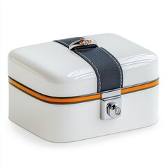 Elegant White Jewelry Box with Black Strap and Orange Accent for Stylish Storage Needs