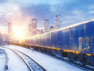 Obraz premium Ein Güterzug vor einer Stadt