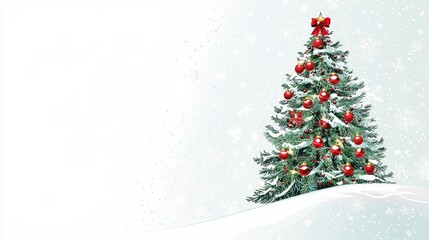 Fototapeta premium Minimalist Snowy Christmas Tree in Winter Landscape