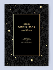 Naklejka premium Christmas and New Year Greeting Card. Xmas background with beautiful snowflakes pattern. Holiday vector template for banner, party invitation, poster, advertising, social media 