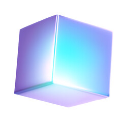 Abstract 3d cube. Neon cube isolated on transparent background. 3d holographic primutive shape.
