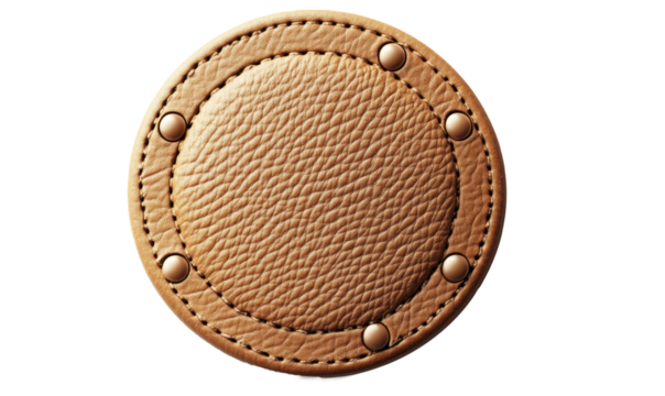 Beige leather badge isolated on white background
