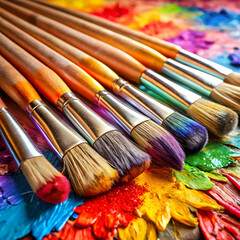 Fototapeta premium A vibrant arrangement of paintbrushes dipped in bright color