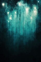 Deep teal gradient with glowing white paint points over black.