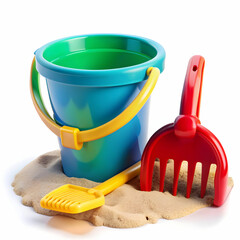 Baby Toy Bucket with Shovel and Rake Isolated
