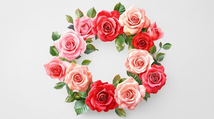 Obraz premium Romantic Floral Wreath with Pink and Red Roses