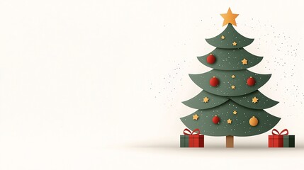 A Charming Christmas Tree Decorated with Stars and Ornaments, Surrounded by Colorful Gift Boxes, Perfect for Holiday Season Celebrations and Festive Atmosphere