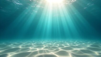 Obraz premium Clean underwater background with sunlight, sunbeams penetrating water surface, turquoise water, ethereal lighting
