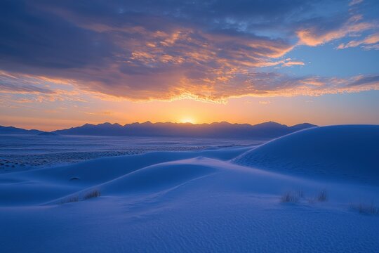 serene sunset over rolling sand dunes