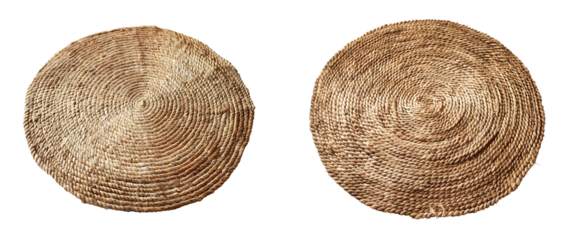 Round rug isolated on transparent background, straw carpet circle isolated on transparent background. PNG
