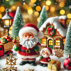 christmast background with happy Santa Claus miniature, ai