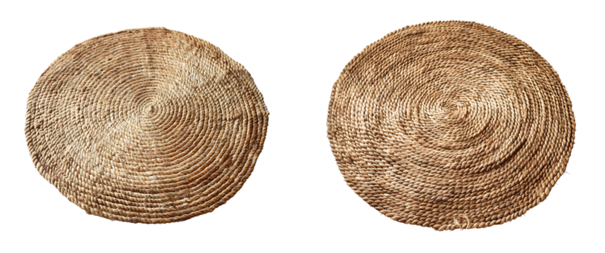Round rug isolated on transparent background, straw carpet circle isolated on transparent background. PNG