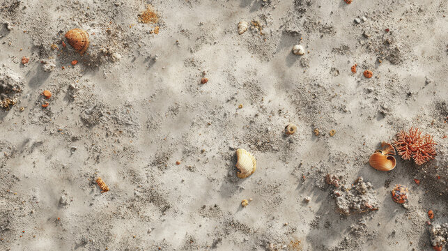 Seamless texture of sandy coral reef with shells and stones