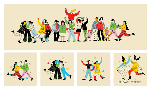 Diverse Group Of People Participate In Team-building Activity Involving Large Geometric Shapes. Characters Work Together