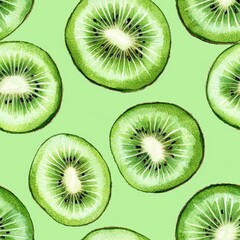 Fototapeta premium Vibrant Kiwi Slices with Vivid Green Centers and Subtle Patterns