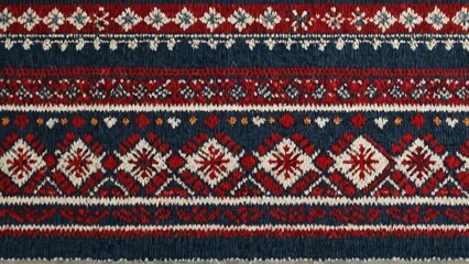 A cozy and festive knit pattern featuring snowflakes, stars, and geometric shapes in classic winter colors. Perfect for adding a touch of warmth and tradition to your designs.