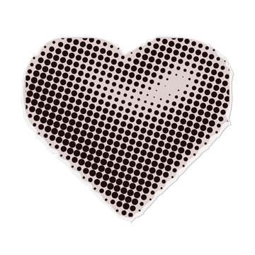 Heart - Christmas torn out paper sticker in naive halftone collage style. Vector vintage clay toy.