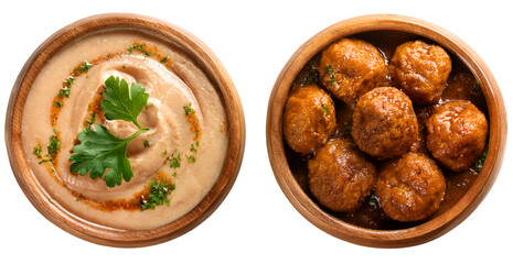 famous food Al Balaleet in a wooden bowl isolated on top view transparent background png