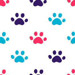 Seamless pattern with colorful paws