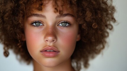 Fototapeta premium portrait of a young person with curly hair and striking eyes