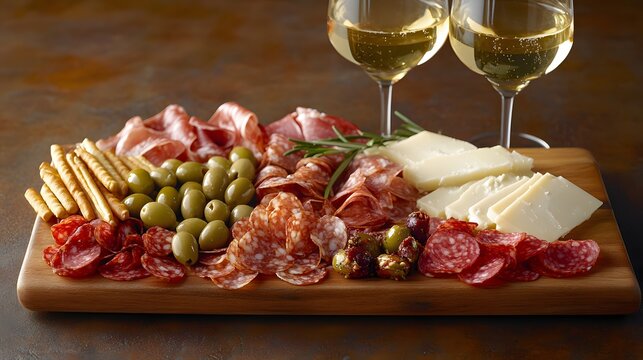 Delicious Charcuterie Board with Salami Cheese and Olives