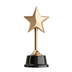 3D icon of golden star trophy with black platform base isolated on transparent background
