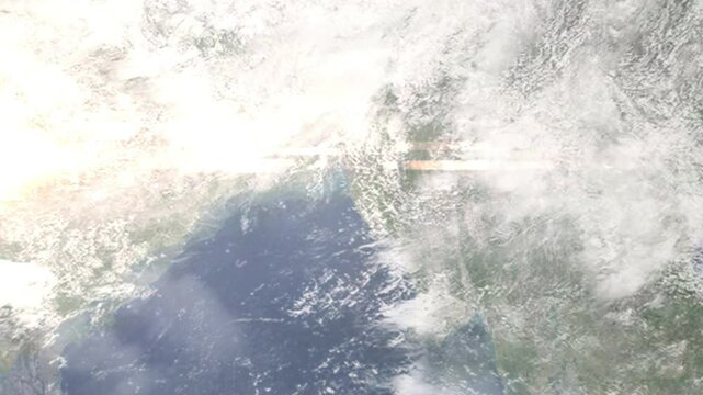 Zooming in on Cox's Bazar, Bangladesh frome space - Perfect for Travel Intros and Backgrounds. Realistic 3D Animation.